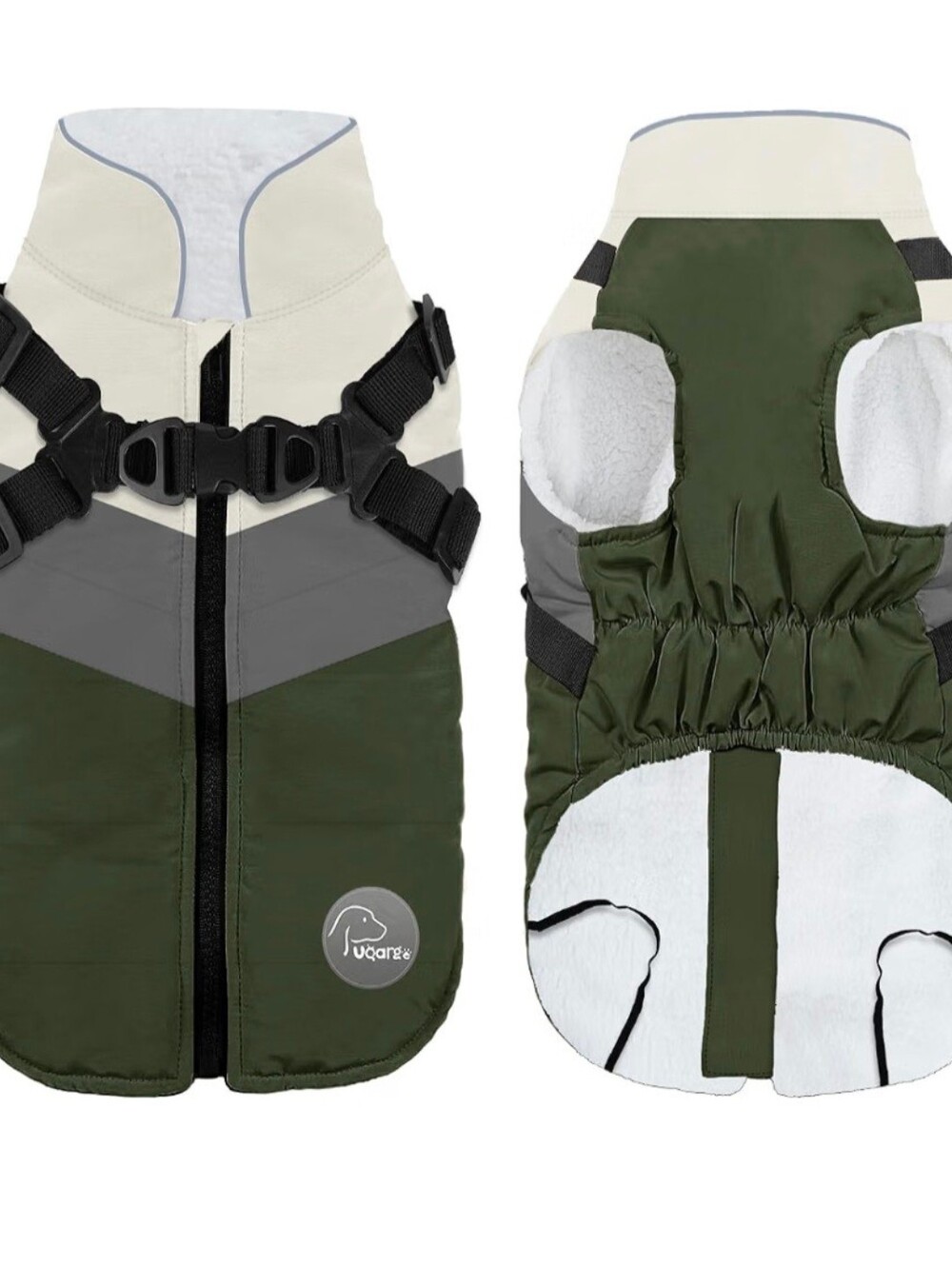 ANNICOO Waterproof Dog Winter Coat Built-In Harness Warm Fleece Jacket Green L